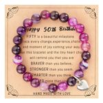 50th Birthday Gifts for Women, Funny Natural Stone Heart Bracelets Gifts for Women,Teen, Girls, Her, Best Friend, Girlfriend, Mom, Grandma, Wife, Sister, Teacher, Aunt (Purple)