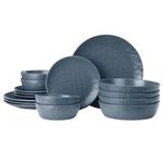 Navaris Linen Artisan Dinnerware Set (16 Pieces) - Plate and Bowl Set for 4 People with Dinner Plates, Side Plates, Pasta Bowls, and Cereal Bowls - Smokey Blue