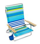 RIO beach Classic 5-Position Lay-Flat Folding Beach Chair, 30.8" x 24.75" x 29.5", Cool Blue Stripes, Pink/White/Beige/Black, 1 Count (Pack of 1)