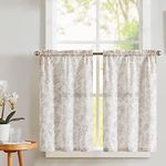 Vangao Farmhouse Kitchen Curtains Floral Print Cafe Curtains 36 Inch Length Linen Tier Curtains Short Half Window Curtains Rod Pocket 2 Panels Purple Grey on Beige