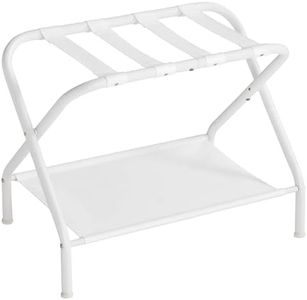 SONGMICS Luggage Rack, Suitcase Stand with Fabric Storage Shelf, for Guest Room, Bedroom, Hotel, Foldable, Holds up to 110 lb, 27.2 x 15 x 20.5 Inches, Cloud White URLR002W01