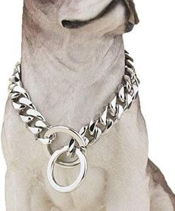 RvPaws Heavy Duty Choke Cuban Chain Dog Collar for Large Dogs - 4 mm, Strong Steel Color Metal Links for Big Breeds - Rottweiler, Pitbull, Mastiff, Cane Corso, Doberman, Great Dane (24 Inch)