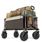 TIMBER RIDGE Collapsible Folding Wagon, Heavy Duty Beach Wagon with All-Terrain Wheels, Foldable Utility Wagon Cart for Sand Camping Sports Shopping, Large with Big Wheels, Tan