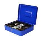 oddpod™ DL Metal Cash Box & Jewelry Safe Locker with Plastic Coin Tray & Key Lock - X-Large (Blue)