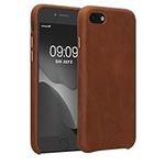 kalibri Case Compatible with Apple iPhone SE (2022) / iPhone SE (2020) / iPhone 8 / iPhone 7 - Case Smooth Genuine Leather Hard Case Anti Slip Cover - Brown