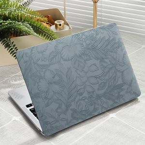 iCasso Compatible with MacBook Air 13 inch Case 2021 2020 2019 2018 Release A1932 A2179 M1 A2337, Texture Leather Plastic Hard Shell Case + Keyboard Cover + Screen Protector,Blue Embossed Floral