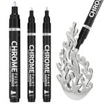 AOSUCO Silver Metallic Chrome Paint Pens, 3Pack Liquid Chrome Markers Mirror Effect, Permanent Liquid Chrome Pen for Christmas Resin Crafts, Coloring, Stroke, Model Metal Glass Plastic Painting