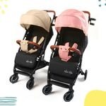 TwinsTribe Dynamic Duo: Detachable Twin Stroller | Pram - Crafted by Twin Parents, Effortlessly Shifts from Twin Stroller to Two Single Strollers, Ultra-Light, One-Hand Fold (Pink-Beige)