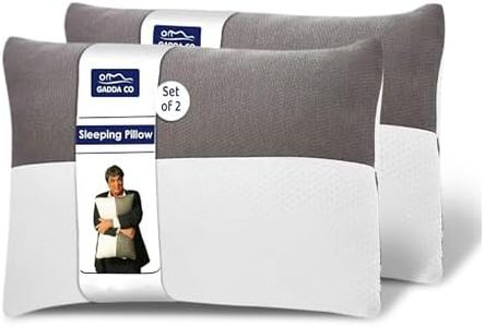 GADDA CO Hollow Fiber Sleeping Pillow with Zip | Set of 2 | Soft and Fluffy Bed Pillows | White & Grey | Regular Size 24 x 16 Inches | 6 Months Warranty | Microfiber Fill | Comfortable & Durable