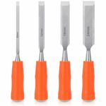 4 Piece Wood Chisel Sets Woodworking Tools Set, Wood Chisels for Woodworking with Steel Hammer End, Wood Tools Chisel Set Woodworking with Ergonomic Plastic Handle, 6mm, 12mm, 18mm, 24mm