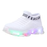 Toddler Boys Light Up Shoes, Lightweight Breathable Anti-Slip, Led Flashing Sport Sneakers for Toddler/Little Girls, White, 6 Infant