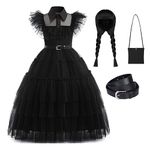 Wednesday Addams Costumes Merlina Dress up for Girls Kids Halloween Family Cosplay Party Black Dress