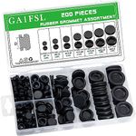 GA1FSL 200PCS Rubber Grommet Assortment for Holes - Black Firewall Hole Plug Set for Car, Boat, Pump, Plumbing, and Home Improvement - Electrical Wire Gasket Kit for Cable Wiring and Cord Organization