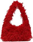 Verdusa Women's Faux Fur Fuzzy Hobo Bag Furry Handbag Purse Red one-size