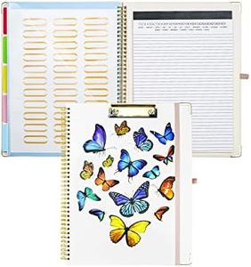 Mymazn Clipboard Folio with Notepad, Clipboard with Storage, 5 Extra Clipboard Folders with 10 Pockets for Documents, Portfolio with Pen Holder for Men Women (Butterflies)