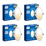 Philips Ultra Glow 15-watt Round LED Downlighter | 3 Colors in 1 Recessed LED Downlight | LED Ceiling Light for Home and Hall | Cut Out: 6 inch, Color: Tunable White, Pack of 4