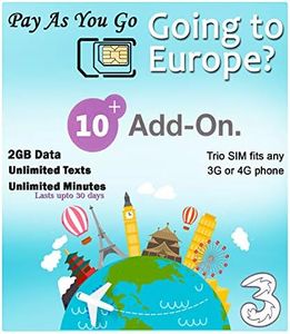 PrePaid Europe (UK Three) sim Card 2GB Data+Unlimited Minutes+Unlimited Texts for 30 Days with Free Roaming/USE in 71 Destinations Including Europe,South America and Australia (2GB)