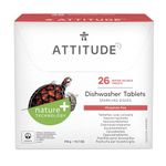 ATTITUDE Dishwasher Pods, Naturally Derived Dishwashing Detergent, Vegan and Plant-Based Dish Soap Tablets, Phosphate Free, Unscented, 26 Count