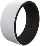 QALO Men's Rubber Silicone Ring, Classic Blank Strata Rubber Wedding Band, Breathable, Durable Rubber Wedding Ring for Men, 9mm Wide 1.85mm Thick, White & Black, Size 12