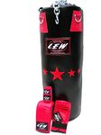 LEW 4FT Filled Heavy Haptex Leather Punch Bag Boxing MMA Sparring Punching Training Kick Boxing Muay Thai with Hanging Chain