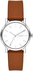 DkNY Montre pour Femmes Soho, Mouvement à Trois Aiguilles, Boîtier en Alliage Argenté de 34 mm avec Bracelet en Cuir, NY9202