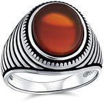 Retro Grooved Stripe Style Etched Band Red Agate Square Signet Ring For Men Heavy .925 Sterling Silver Handmade In Turkey