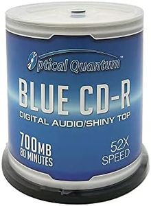 Optical Quantum Music Digital Audio Silver Top 700MB 52x Blue AZO CD-R with Noise Free Playback for Optimal Audio Music Recording, 100 Discs