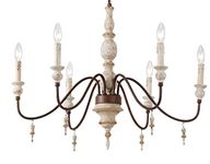 L 29.5" x 6 Light Ancient Rome Chandelier Wood - Like Metal Antique White Farmhouse Rustic French Country Style Pendant Ceiling Lamp