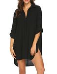 Ekouaer Women's Swimsuit Bikini Summer Beach Shirt Cover Up Shirt Beachwear Bathing Suit Beach Dress, Black, S