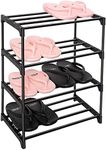 LNYZQUS Upgrade 4-Tier Small Shoe Rack, Metal Stackable Kids Shoe Shelf Storage Shoe Stand Organizer for Closet Entryway Hallway,Zapateras Organizer for Shoes(Black)