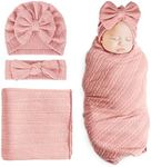 DRESHOW Newborn Receiving Blanket Toddler Warm for Girls with Matching Bow Hat and Bow Headband