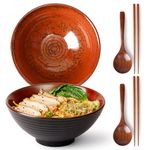 NUTRIUPS 20cm Ramen Bowl Set of 2 Japanese Noodle Bowl with Spoons and Chopsticks 1200ml Ceramic Noodle Bowl Set for Soup, Salad, Pho, Udon (Agate Red)