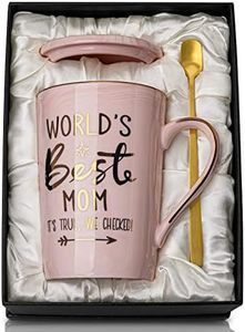 ALBISS Mothers Day Gifts for Mom - World's Best Mom - Funny Mom Mug Printed with Gold, Presents for Mom Birthday from Daughter Son Husband, 14oz Pink Marble Ceramic Coffee Cup with Exquisite Box Card