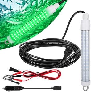 120 2835 SMD LED Underwater Fishing Light，8" 10.5W DC 12V 1000ML Green Night Fishing Finder Attractor, IP68 Submersible Boat Lamp for Lure Bait Snook Crappie, 22.3ft Cord Wire &Cigarette Adapter Wire