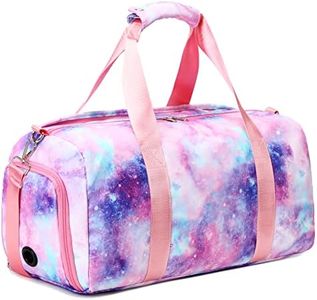 Duffle Bag Girls Teens Kids Sports Gym Bag with Shoe and Wet Clothes Compartments, Dance Swimming Sleepover Overnight Weekender Travel Bag, 03-Galaxy Pink