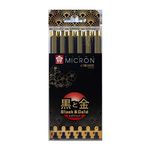 Sakura Pigma Micron Black & Gold Edition fineliner set | 6 sizes, black (POXSDKB6YOS)