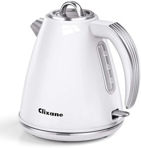 Clixane Electric Kettle, 1500W Fast Boiling Stainless Steel Tea Kettle, 1.5L Cordless Electric Kettle and Water Boiler with LED Indicator, Auto Shut-Off & Boil-Dry, Cool Touch Handle (White)