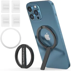 VAWcornic Phone Ring Holder for MagSafe, Metal Magnetic Phone Stand Phone Grip for iPhone, Samsung,Huawei,Tablet, Removable Ring Grip Compatible for Magsafe Case (Black - Include 4 Sticky Buckle)