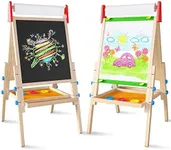 Tiny Land Easel for Kids with 2 Drawing Paper Roll, Learning-Toy for 3,4,5,6,7,8 Years Old Boy & Girls, Wooden Chalkboard & Magnetic Whiteboard & Painting Paper Stand, Gift & Art Supplies for Toddler