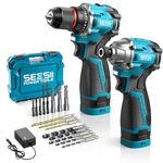 SEESII Impact Driver & Cordless Drill Tool Kit - 16Pcs Power Tool Combo Set with 2X 2000mAh Batteries and Fast Charger Toolbox, Electric Drill Driver for Men Home Hand Repair DIY