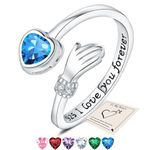 Silver Hug Rings, Love Heart Thumb Rings for Women Adjustable Cubic Zirconia Open Ring I Love You Forever Engraved Words Sister Friendship Gifts with Gift Card & Box, Blue Stone