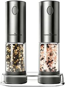 ThermoMaven Electric Salt and Pepper Grinder Set, 110ml Larger Rechargeable Automatic Salt and Pepper Mill Grinder with 6 Adjustable Coarseness, Electric Salt and Pepper Shakers, LED, Gun Grey