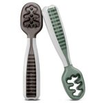 NumNum Baby Spoons Set, Baby Essentials Pre-Spoon GOOtensils for 6+ Months, First Stage Self-Feeding Spoons for Baby Led Weaning (BLW), Silicone Toddler Utensils, BPA-Free, 2 Pack Gray/Green