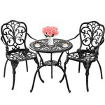 Withniture Bistro Table and Chairs Set of 2 Outdoor 3 Piece Bistro Sets Cast Aluminum Patio Bistro Set with Umbrella Hole, Patio Set for Garden, Black