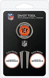 Team Golf NFL Cincinnati Bengals Divot Tool Pack With 3 Golf Ball Markers Divot Tool with 3 Golf Ball Markers Pack, Markers are Removable Magnetic Double-Sided Enamel