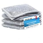 DALUCI 3 Pcs Non Scratch Dish Wash Cloth Scrub | Steel Wire Dish Cloth | Dishwashing Rags for Wet and Dry | Stainless Steel Scrubber for Utensils | Wire Dishcloth for Washing Dishes - (Pack of 3)