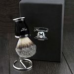 Men's Badger Looking Sliver Tip Shaving Brush with Black&Metal Colour Base & A Brush Stand Made with Stainless Steel