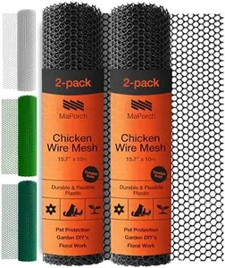 MAPORCH Plastic Wire Mesh Fence 15.7IN x 10FT Roll, 2-Pack Black - Ideal for Poultry, Dogs, Rabbit, Snake Barrier & Gardening - Durable Plastic Chicken Wire Mesh - Versatile Plastic Fencing