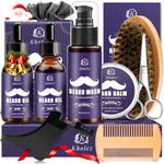 Beard Grooming Kit,Beard Growth Kit w/2 Beard Oil/Beard Wash/Beard Balm/Beard Comb/Beard Brush/Scissors/Beard Shaper,Storage Bag,Beard Care&Trimming Kit Beard Kit Christmas Gifts for Men Him