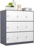 WISUNO 9 Doors Metal Storage Cabinet with Card Slot, Organizer,Shoes and Bags Steel Locker for Office, Home, Bank, School, Gym (Gray)